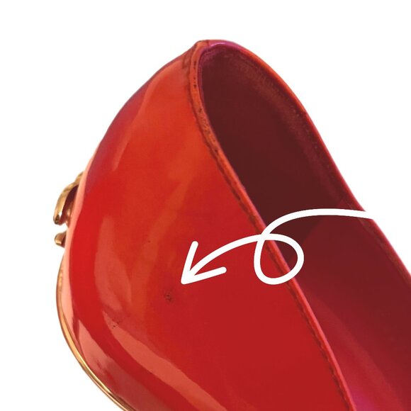 Chanel Coral Gold CC Logo Patent Leather Peep Toe High Heels Size 36.5 / US 6.5 - Picture 12 of 16